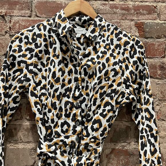 NEW J. Crew Factory Leopard Tie-Waist Shirtdress in Cotton Poplin Size 2 - Picture 5 of 12